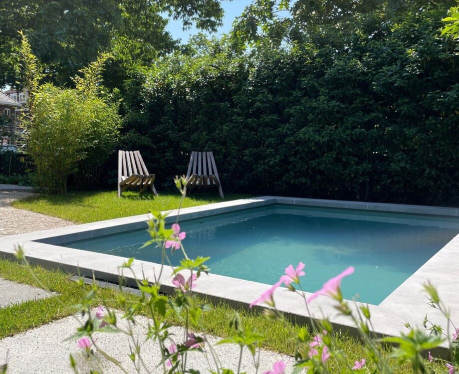 Groene stadstuin in Nijmegen met plunge pool. Klein zwembad. Tuinontwerp en tuinaanleg door Uw Tuin hoveniers uit Malden.