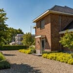Vooraanzicht van een klassiek huis met een groene tuin in Malden. Tuinontwerp, tuinaanleg en tuinonderhoud door Uw Tuin Hoveniers uit Malden.