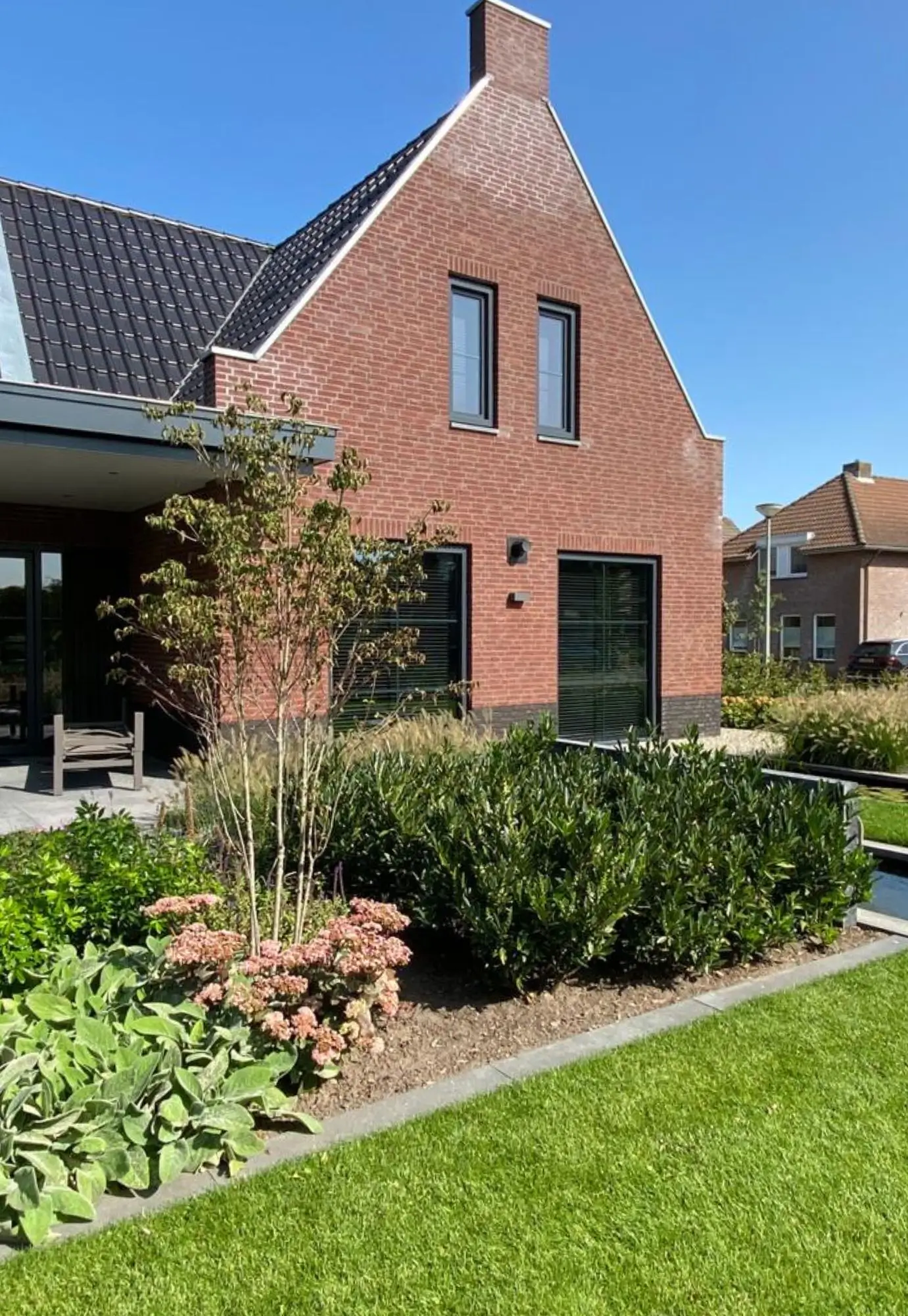 Achtertuin met beplanting van moderne tuin in Middelaar. Tuinaanleg door Uw Tuin Hoveniers uit Malden